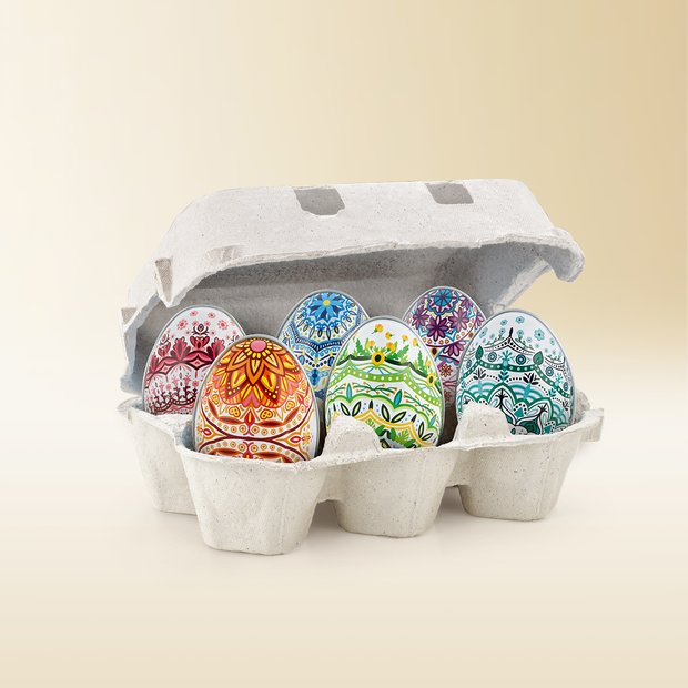 Artistic tin Easter eggs filled with colourful sugar eggs 150g