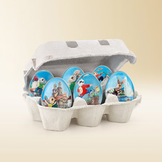Box with 6 tin Easter eggs 150g